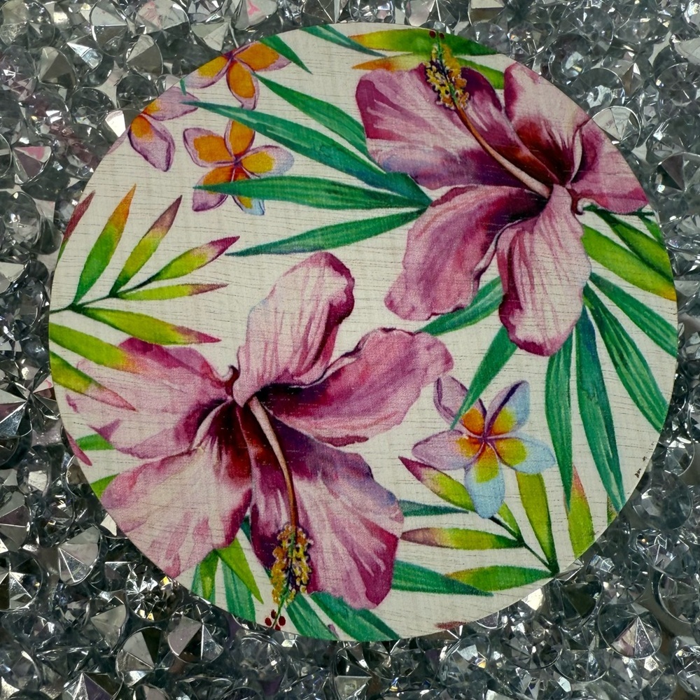 Floral Hibiscus Round coaster - Pink Tropical Print